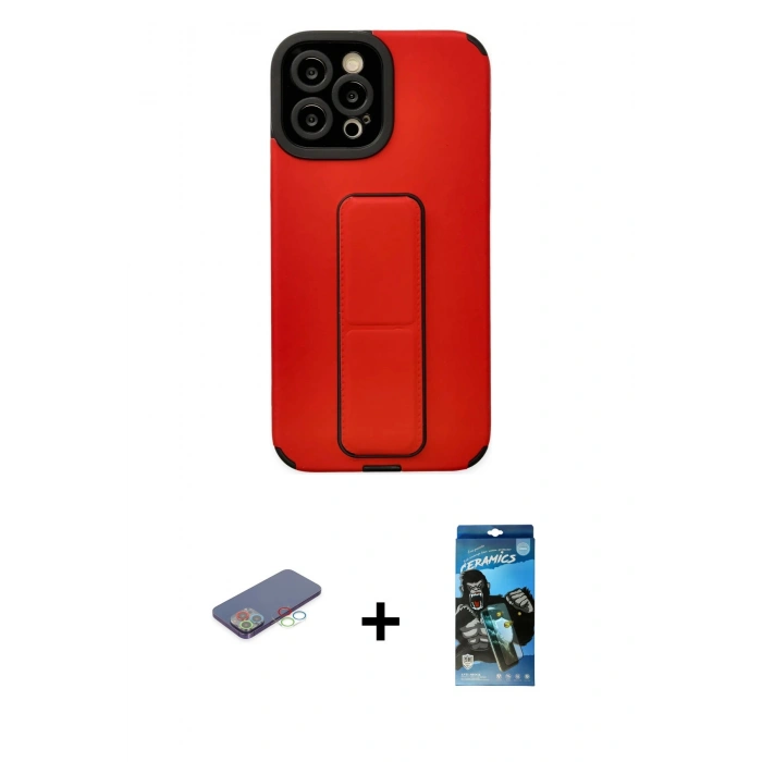 MARSİLYAN™- iPhone 12 Pro Max Kılıf Çekirdek Yansıma - Siyah 34D Izgaralı Cam + Mavi Renkli Kamera Lens Koruma Cam