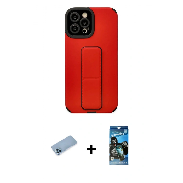 MARSİLYAN™- iPhone 12 Pro Max Kılıf Çekirdek Yansıma - Siyah 34D Izgaralı Cam + Shine Kamera Lens Koruma Cam - MI