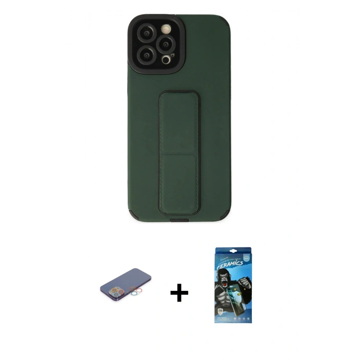 MARSİLYAN™- iPhone 12 Pro Max Kılıf Çekirdek Yansıma - Siyah 34D Izgaralı Cam + Pembe Renkli Kamera Lens Koruma Cam