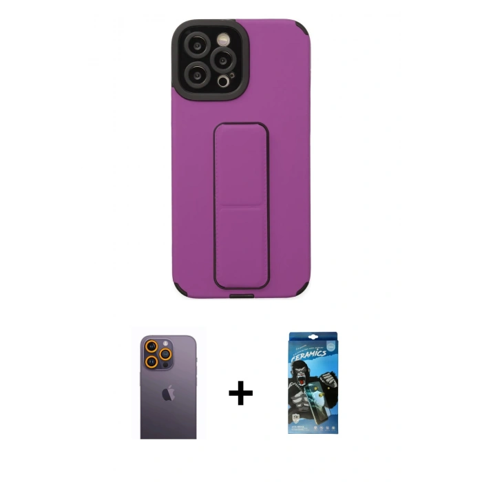 MARSİLYAN™- iPhone 12 Pro Max Kılıf Çekirdek Yansıma - Siyah 34D Izgaralı Cam + Sarı Neon Fosforlu Kamera Lens