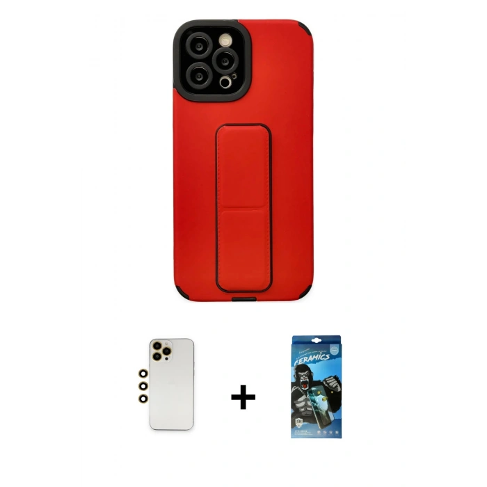 MARSİLYAN™- iPhone 12 Pro Max Kılıf Çekirdek Yansıma - Siyah 34D Izgaralı Cam + Shine Kamera Lens - GD