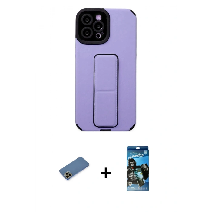 MARSİLYAN™- iPhone 12 Pro Max Kılıf Çekirdek Yansıma - Siyah 34D Izgaralı Cam + Shine Kamera Lens Koruma Cam - GD