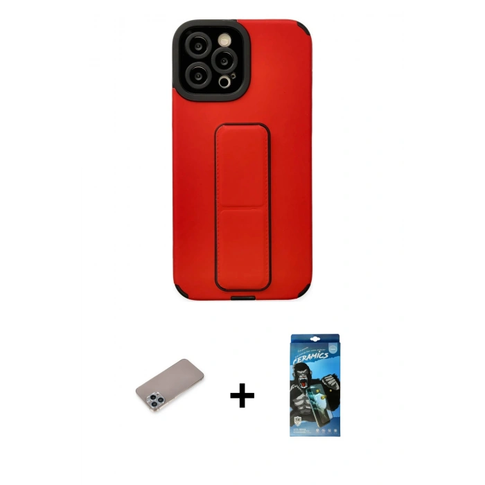 MARSİLYAN™- iPhone 12 Pro Max Kılıf Çekirdek Yansıma - Siyah 34D Izgaralı Cam + Shine Kamera Lens Koruma Cam - SABE