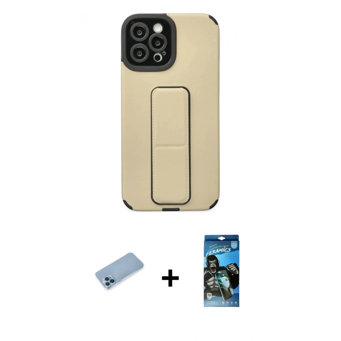 MARSİLYAN™- iPhone 12 Pro Max Kılıf Çekirdek Yansıma - Siyah 34D Izgaralı Cam + Shine Kamera Lens Koruma Cam - MI