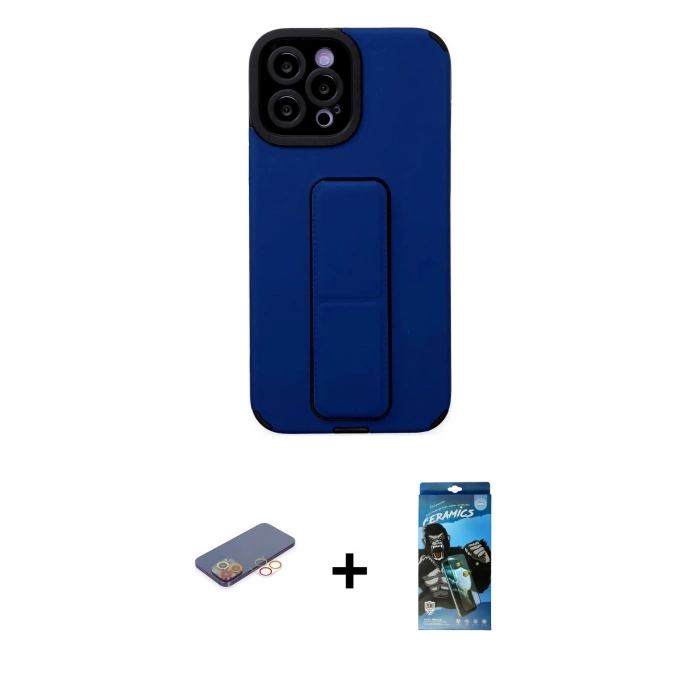 MARSİLYAN™- iPhone 12 Pro Max Kılıf Çekirdek Yansıma - Siyah 34D Izgaralı Cam + Renkli Kamera Lens Koruma Cam - TU