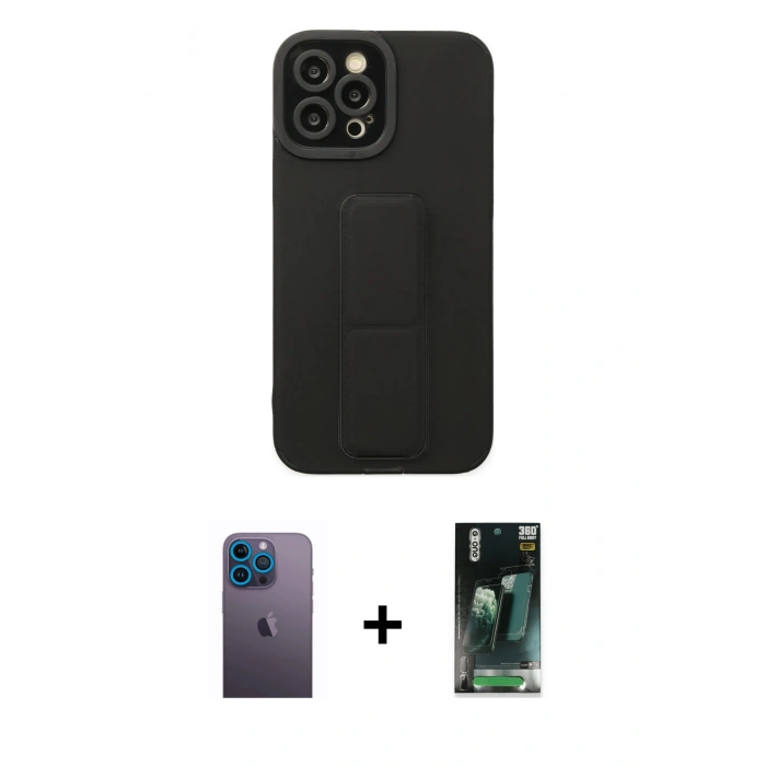 MARSİLYAN™- iPhone 12 Pro Max Kılıf Çekirdek Yansıma - Siyah 360 Mat Full Body Arka Koruyucu + Neon Fosforlu Kamera Lens - MI