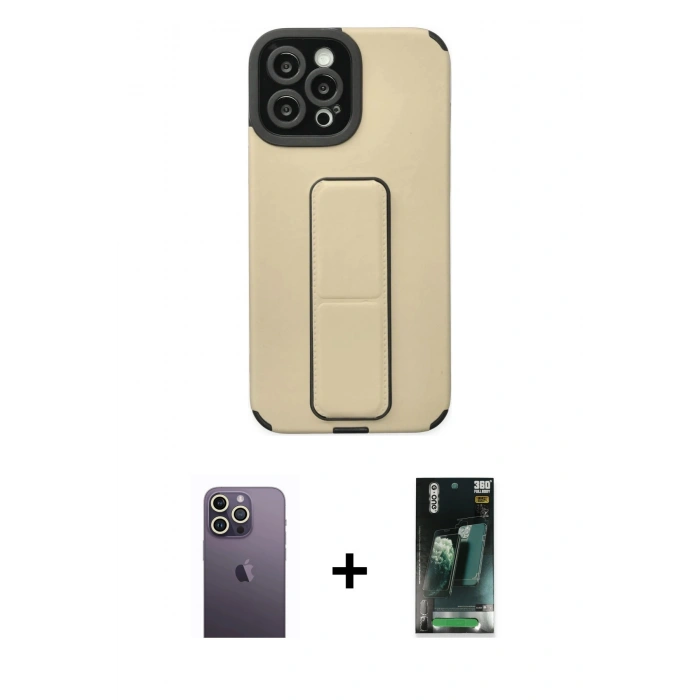 MARSİLYAN™- iPhone 12 Pro Max Kılıf Çekirdek Yansıma - Siyah 360 Mat Full Body Arka Koruyucu + Neon Fosforlu Kamera Lens - BZ