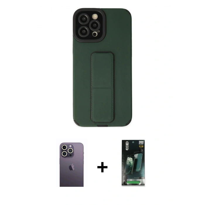 MARSİLYAN™- iPhone 12 Pro Max Kılıf Çekirdek Yansıma - Siyah 360 Mat Full Body Arka Koruyucu + Neon Fosforlu Kamera Lens - BZ