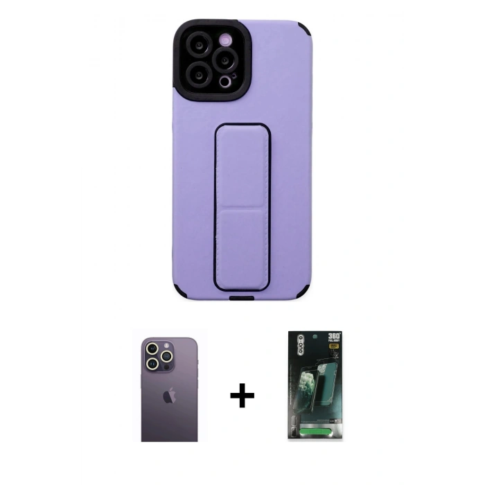 MARSİLYAN™- iPhone 12 Pro Max Kılıf Çekirdek Yansıma - Siyah 360 Mat Full Body Arka Koruyucu + Neon Fosforlu Kamera Lens - BZ