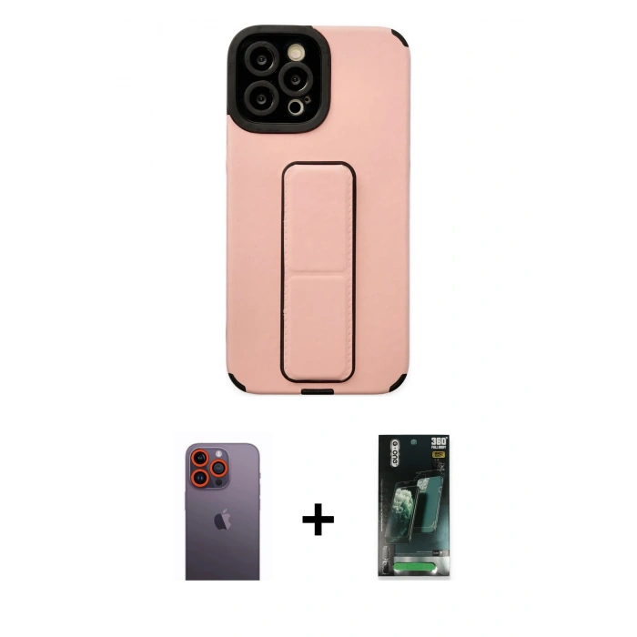 MARSİLYAN™- iPhone 12 Pro Max Kılıf Çekirdek Yansıma - Siyah 360 Mat Full Body Arka Koruyucu + Neon Fosforlu Kamera Lens - TU