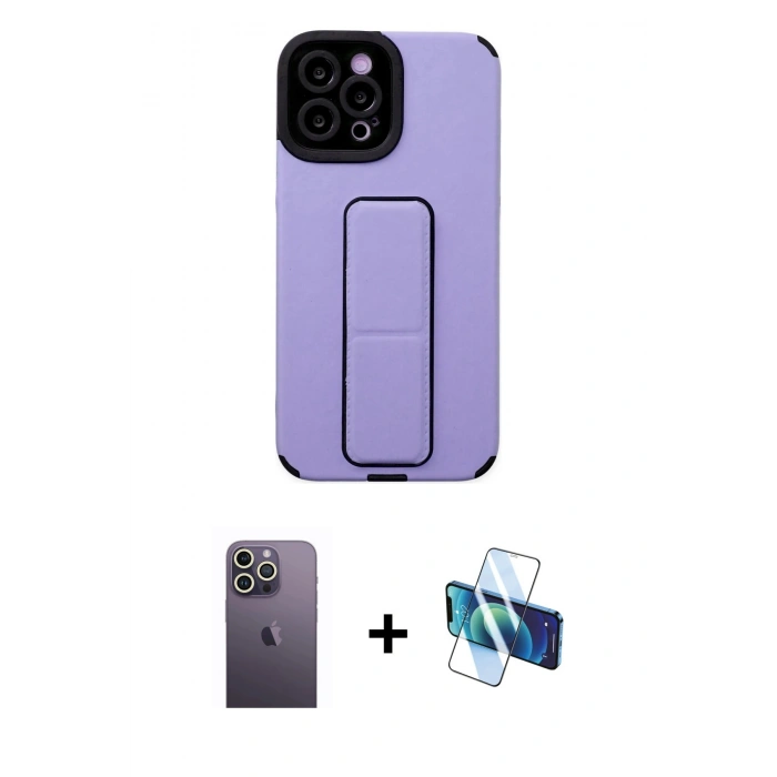 MARSİLYAN™- iPhone 12 Pro Max Kılıf Çekirdek Yansıma - Siyah 3D Antistatik Cam Ekran Koruyucu + Neon Fosforlu Kamera Lens - BZ