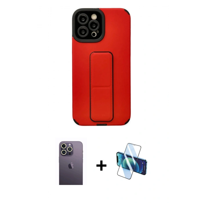 MARSİLYAN™- iPhone 12 Pro Max Kılıf Çekirdek Yansıma - Siyah 3D Antistatik Cam Ekran Koruyucu + Neon Fosforlu Kamera Lens - BZ