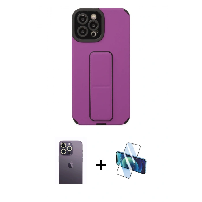 MARSİLYAN™- iPhone 12 Pro Max Kılıf Çekirdek Yansıma - Siyah 3D Antistatik Cam Ekran Koruyucu + Neon Fosforlu Kamera Lens - BZ