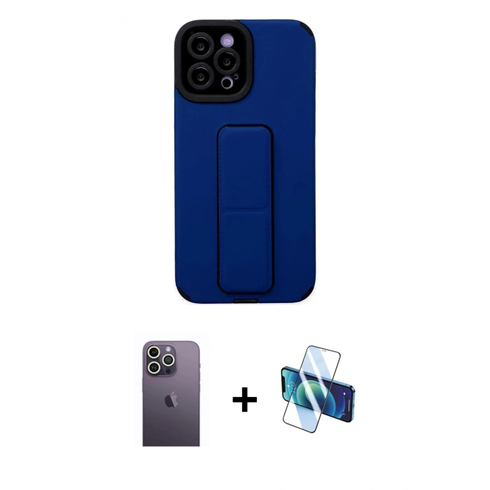 MARSİLYAN™- iPhone 12 Pro Max Kılıf Çekirdek Yansıma - Siyah 3D Antistatik Cam Ekran Koruyucu + Neon Fosforlu Kamera Lens - BZ