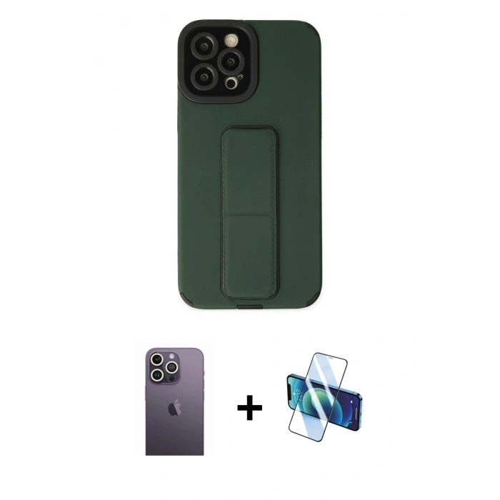 MARSİLYAN™- iPhone 12 Pro Max Kılıf Çekirdek Yansıma - Siyah 3D Antistatik Cam Ekran Koruyucu + Neon Fosforlu Kamera Lens - BZ