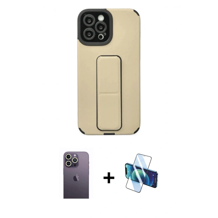 MARSİLYAN™- iPhone 12 Pro Max Kılıf Çekirdek Yansıma - Siyah 3D Antistatik Cam Ekran Koruyucu + Neon Fosforlu Kamera Lens - BZ