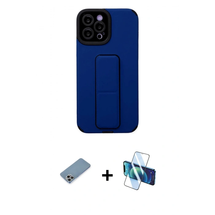 MARSİLYAN™- iPhone 12 Pro Max Kılıf Çekirdek Yansıma - Siyah 3D Antistatik Cam Ekran Koruyucu + Shine Kamera Lens Koruma Cam - GI