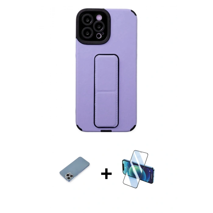 MARSİLYAN™- iPhone 12 Pro Max Kılıf Çekirdek Yansıma - Siyah 3D Antistatik Cam Ekran Koruyucu + Shine Kamera Lens Koruma Cam - GI