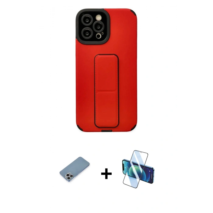MARSİLYAN™- iPhone 12 Pro Max Kılıf Çekirdek Yansıma - Siyah 3D Antistatik Cam Ekran Koruyucu + Shine Kamera Lens Koruma Cam - GI