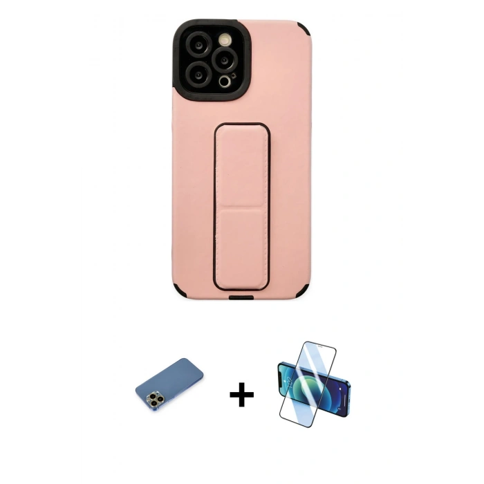 MARSİLYAN™- iPhone 12 Pro Max Kılıf Çekirdek Yansıma - Siyah 3D Antistatik Cam Ekran Koruyucu + Shine Kamera Lens Koruma Cam - GD