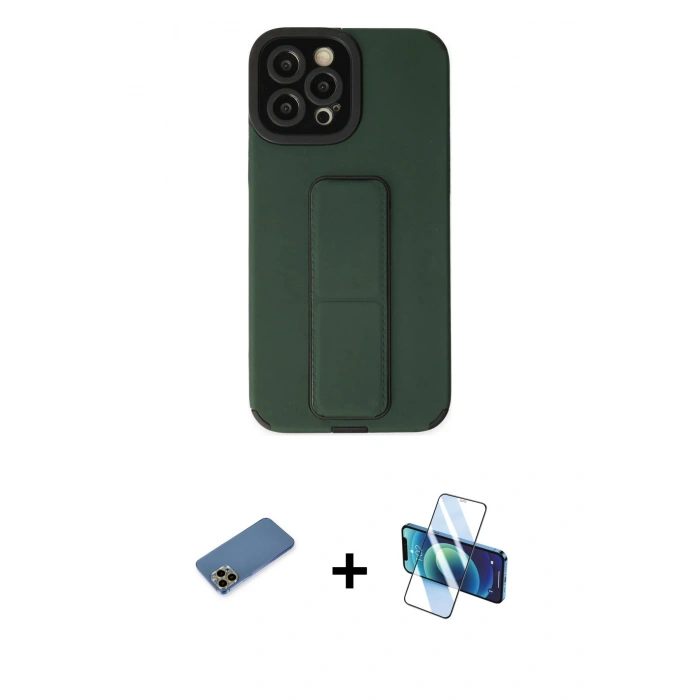 MARSİLYAN™- iPhone 12 Pro Max Kılıf Çekirdek Yansıma - Siyah 3D Antistatik Cam Ekran Koruyucu + Shine Kamera Lens Koruma Cam - GD