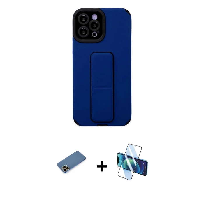MARSİLYAN™- iPhone 12 Pro Max Kılıf Çekirdek Yansıma - Siyah 3D Antistatik Cam Ekran Koruyucu + Shine Kamera Lens Koruma Cam - GD
