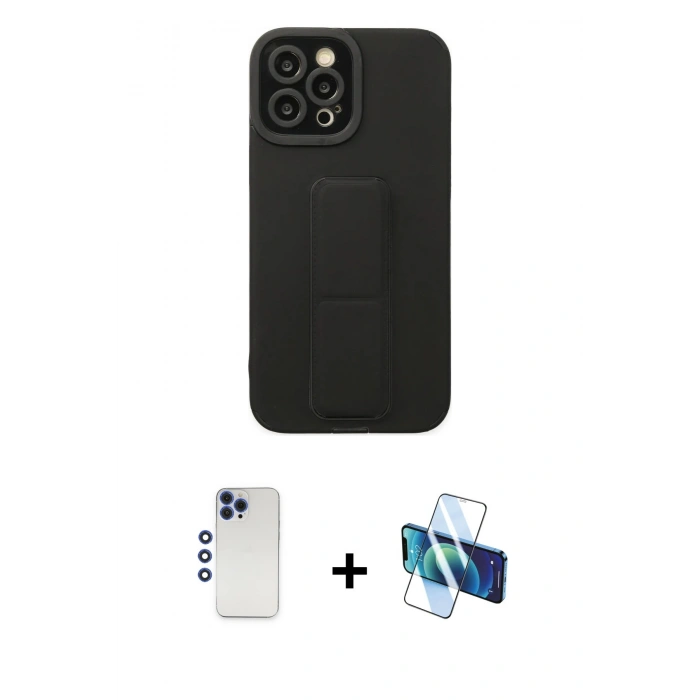 MARSİLYAN™- iPhone 12 Pro Max Kılıf Çekirdek Yansıma - Siyah 3D Antistatik Cam Ekran Koruyucu + Shine Kamera Lens - LT