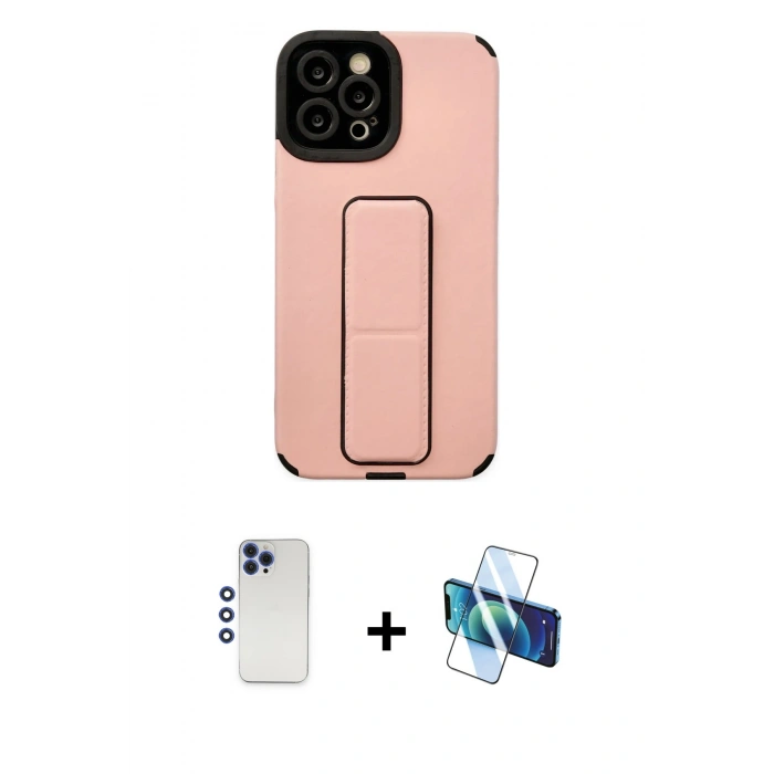 MARSİLYAN™- iPhone 12 Pro Max Kılıf Çekirdek Yansıma - Siyah 3D Antistatik Cam Ekran Koruyucu + Shine Kamera Lens - LT