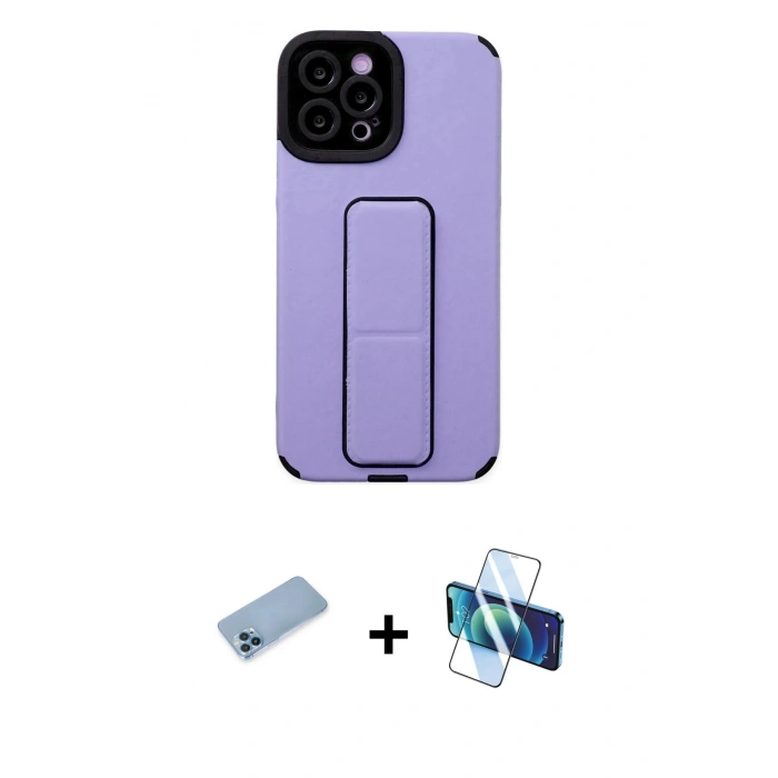 MARSİLYAN™- iPhone 12 Pro Max Kılıf Çekirdek Yansıma - Siyah 3D Antistatik Cam Ekran Koruyucu + Mavi Shine Kamera Lens Koruma Cam
