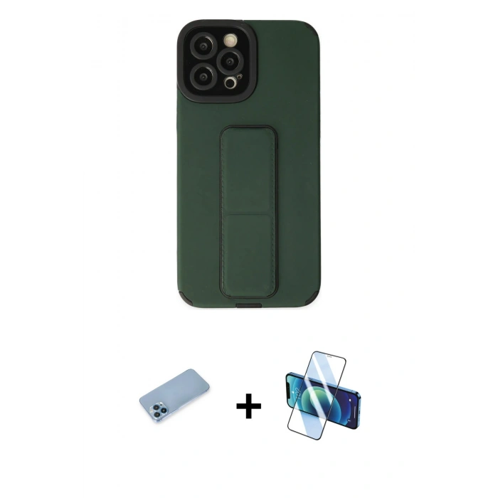 MARSİLYAN™- iPhone 12 Pro Max Kılıf Çekirdek Yansıma - Siyah 3D Antistatik Cam Ekran Koruyucu + Mavi Shine Kamera Lens Koruma Cam
