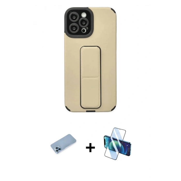 MARSİLYAN™- iPhone 12 Pro Max Kılıf Çekirdek Yansıma - Siyah 3D Antistatik Cam Ekran Koruyucu + Mavi Shine Kamera Lens Koruma Cam