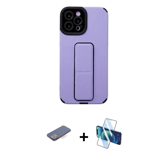 MARSİLYAN™- iPhone 12 Pro Max Kılıf Çekirdek Yansıma - Siyah 3D Antistatik Cam Ekran Koruyucu + Renkli Kamera Lens Koruma Cam - PE