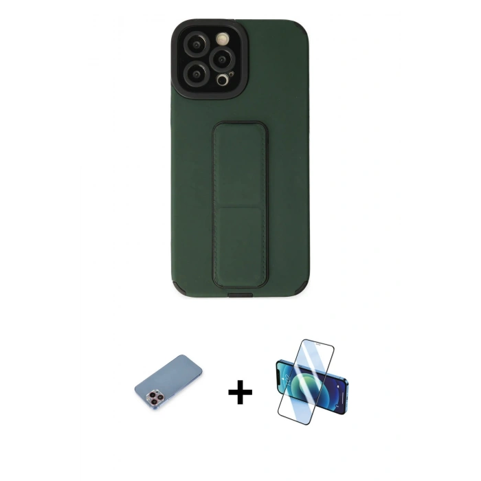 MARSİLYAN™- iPhone 12 Pro Max Kılıf Çekirdek Yansıma - Siyah 3D Antistatik Cam Ekran Koruyucu + Shine Kamera Lens Koruma Cam - PE