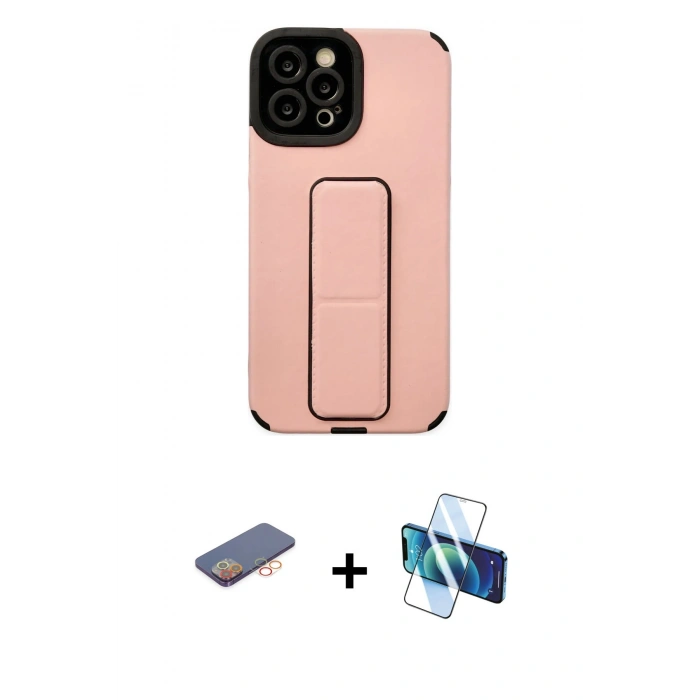 MARSİLYAN™- iPhone 12 Pro Max Kılıf Çekirdek Yansıma - Siyah 3D Antistatik Cam Ekran Koruyucu + Renkli Kamera Lens Koruma Cam - TU