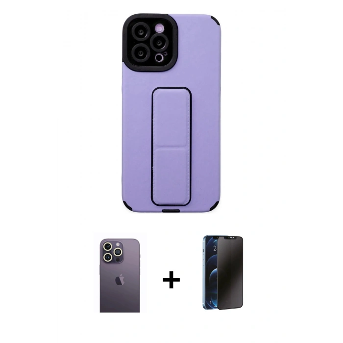 MARSİLYAN™- iPhone 12 Pro Max Kılıf Çekirdek Yansıma - Siyah 3D Antistatik Hayalet Cam Ekran Koruyucu + Neon Fosforlu Kamera Lens - BZ