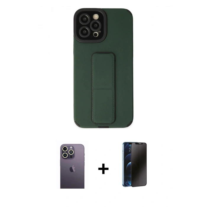 MARSİLYAN™- iPhone 12 Pro Max Kılıf Çekirdek Yansıma - Siyah 3D Antistatik Hayalet Cam Ekran Koruyucu + Neon Fosforlu Kamera Lens - BZ