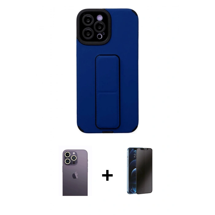 MARSİLYAN™- iPhone 12 Pro Max Kılıf Çekirdek Yansıma - Siyah 3D Antistatik Hayalet Cam Ekran Koruyucu + Neon Fosforlu Kamera Lens - BZ