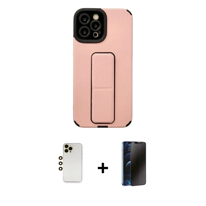 MARSİLYAN™- iPhone 12 Pro Max Kılıf Çekirdek Yansıma - Siyah 3D Antistatik Hayalet Cam Ekran Koruyucu + Shine Kamera Lens - GD