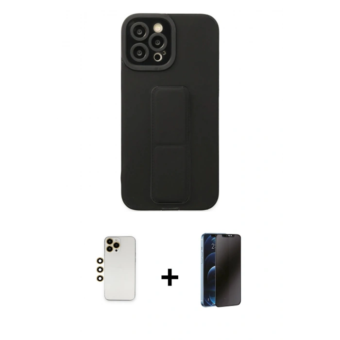MARSİLYAN™- iPhone 12 Pro Max Kılıf Çekirdek Yansıma - Siyah 3D Antistatik Hayalet Cam Ekran Koruyucu + Shine Kamera Lens - GD