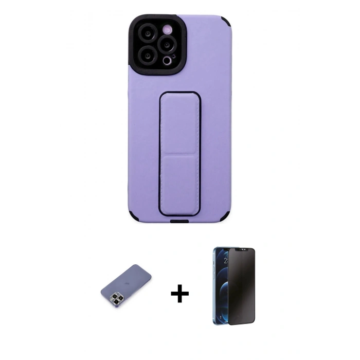 MARSİLYAN™- iPhone 12 Pro Max Kılıf Çekirdek Yansıma - Siyah 3D Antistatik Hayalet Cam Ekran Koruyucu + Gold Metal Kamera Lens Koruma Cam