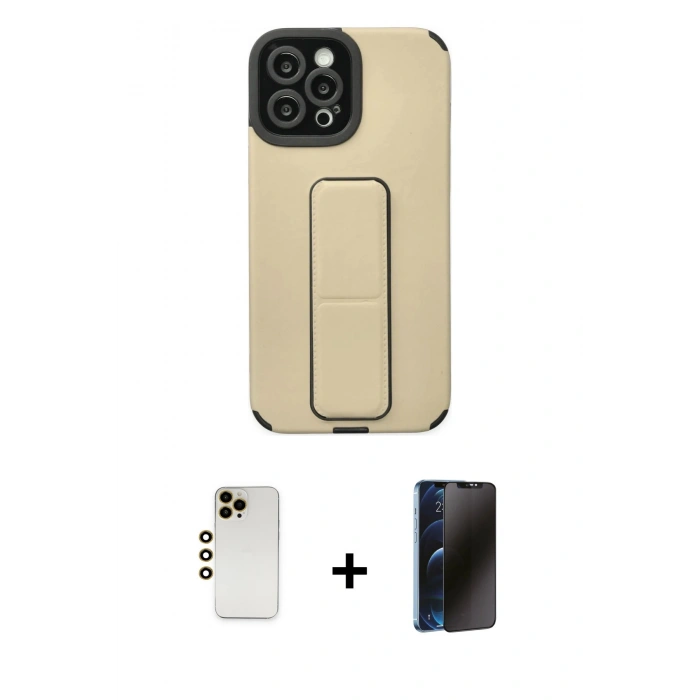 MARSİLYAN™- iPhone 12 Pro Max Kılıf Çekirdek Yansıma - Siyah 3D Antistatik Hayalet Cam Ekran Koruyucu + Shine Kamera Lens - GD