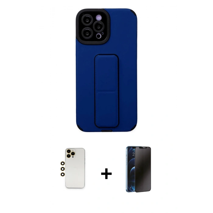 MARSİLYAN™- iPhone 12 Pro Max Kılıf Çekirdek Yansıma - Siyah 3D Antistatik Hayalet Cam Ekran Koruyucu + Shine Kamera Lens - GD