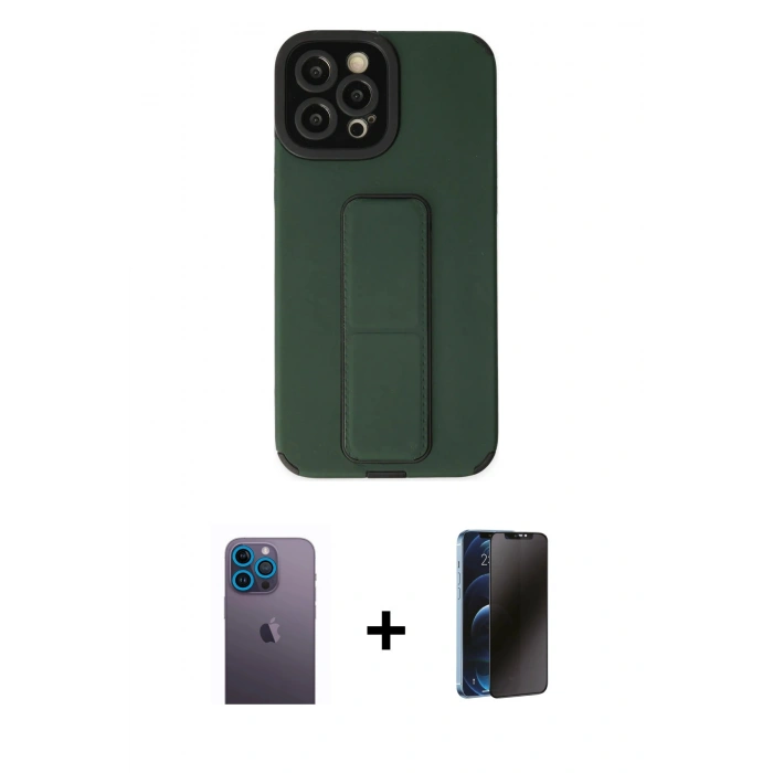 MARSİLYAN™- iPhone 12 Pro Max Kılıf Çekirdek Yansıma - Siyah 3D Antistatik Hayalet Cam Ekran Koruyucu + Neon Fosforlu Kamera Lens - MI