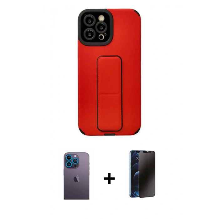 MARSİLYAN™- iPhone 12 Pro Max Kılıf Çekirdek Yansıma - Siyah 3D Antistatik Hayalet Cam Ekran Koruyucu + Neon Fosforlu Kamera Lens - MI