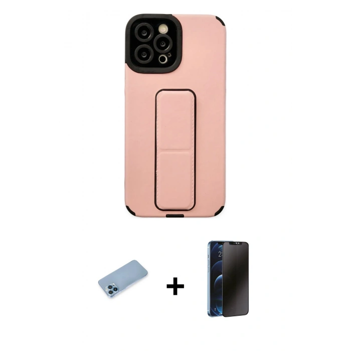 MARSİLYAN™- iPhone 12 Pro Max Kılıf Çekirdek Yansıma - Siyah 3D Antistatik Hayalet Cam Ekran Koruyucu + Shine Kamera Lens Koruma Cam - MI