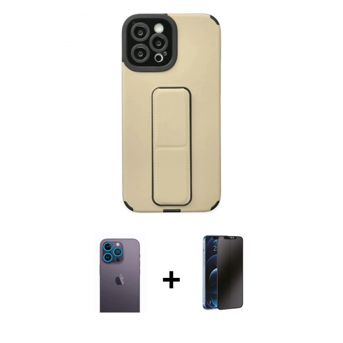 MARSİLYAN™- iPhone 12 Pro Max Kılıf Çekirdek Yansıma - Siyah 3D Antistatik Hayalet Cam Ekran Koruyucu + Neon Fosforlu Kamera Lens - MI