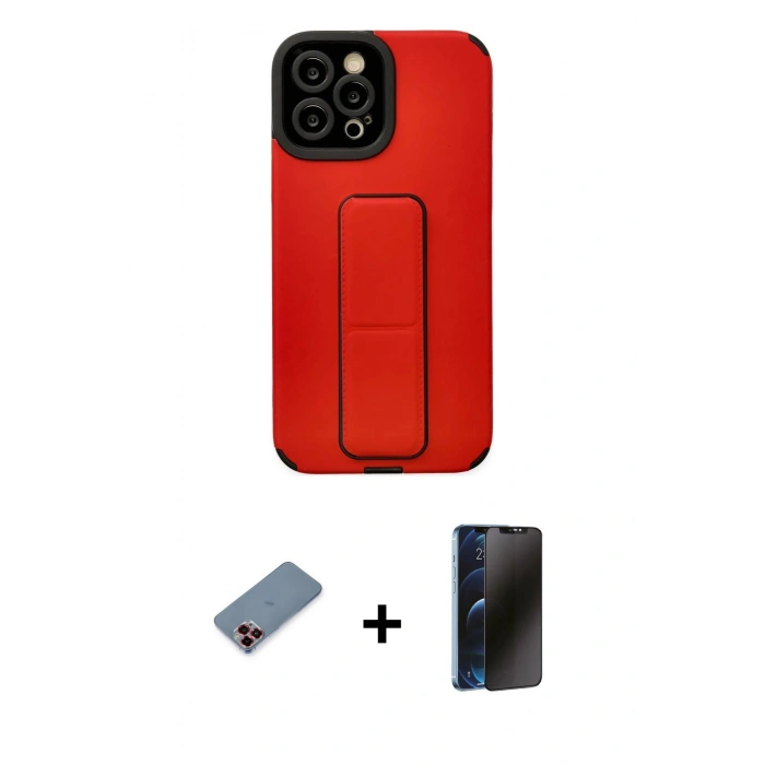 MARSİLYAN™- iPhone 12 Pro Max Kılıf Çekirdek Yansıma - Siyah 3D Antistatik Hayalet Cam Ekran Koruyucu + Metal Kamera Lens Koruma Cam - KI