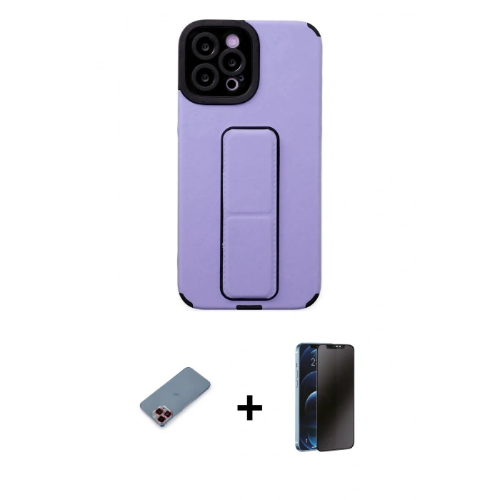 MARSİLYAN™- iPhone 12 Pro Max Kılıf Çekirdek Yansıma - Siyah 3D Antistatik Hayalet Cam Ekran Koruyucu + Metal Kamera Lens Koruma Cam - KI