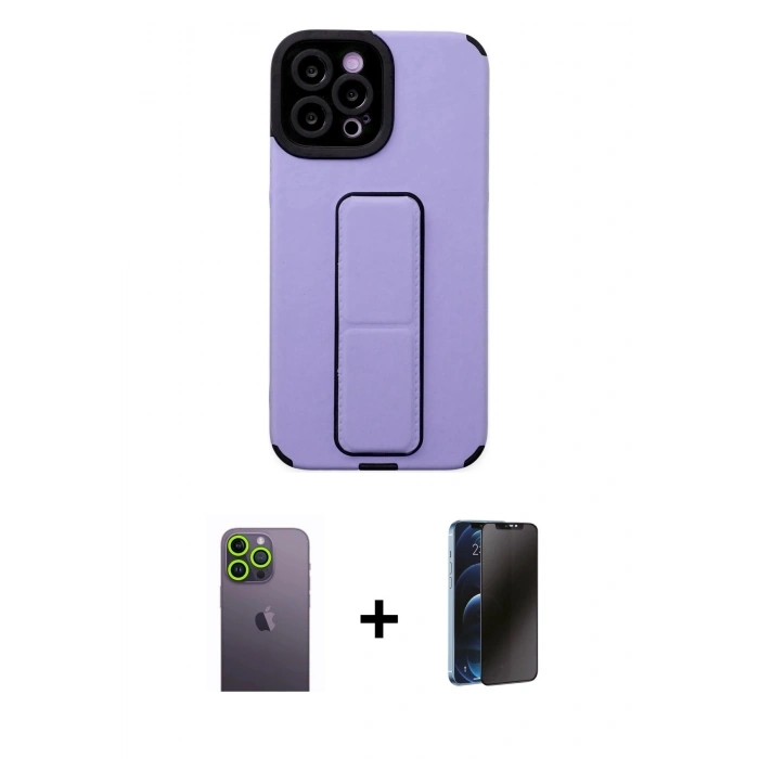 MARSİLYAN™- iPhone 12 Pro Max Kılıf Çekirdek Yansıma - Siyah 3D Antistatik Hayalet Cam Ekran Koruyucu + Neon Fosforlu Kamera Lens - YL
