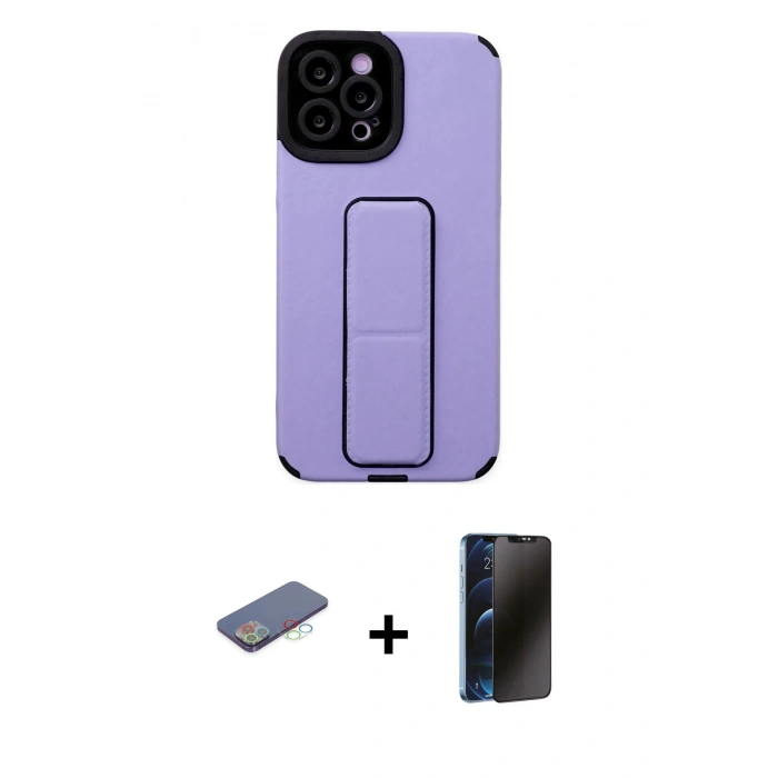 MARSİLYAN™- iPhone 12 Pro Max Kılıf Çekirdek Yansıma - Siyah 3D Antistatik Hayalet Cam Ekran Koruyucu + Renkli Kamera Lens Koruma Cam - MI